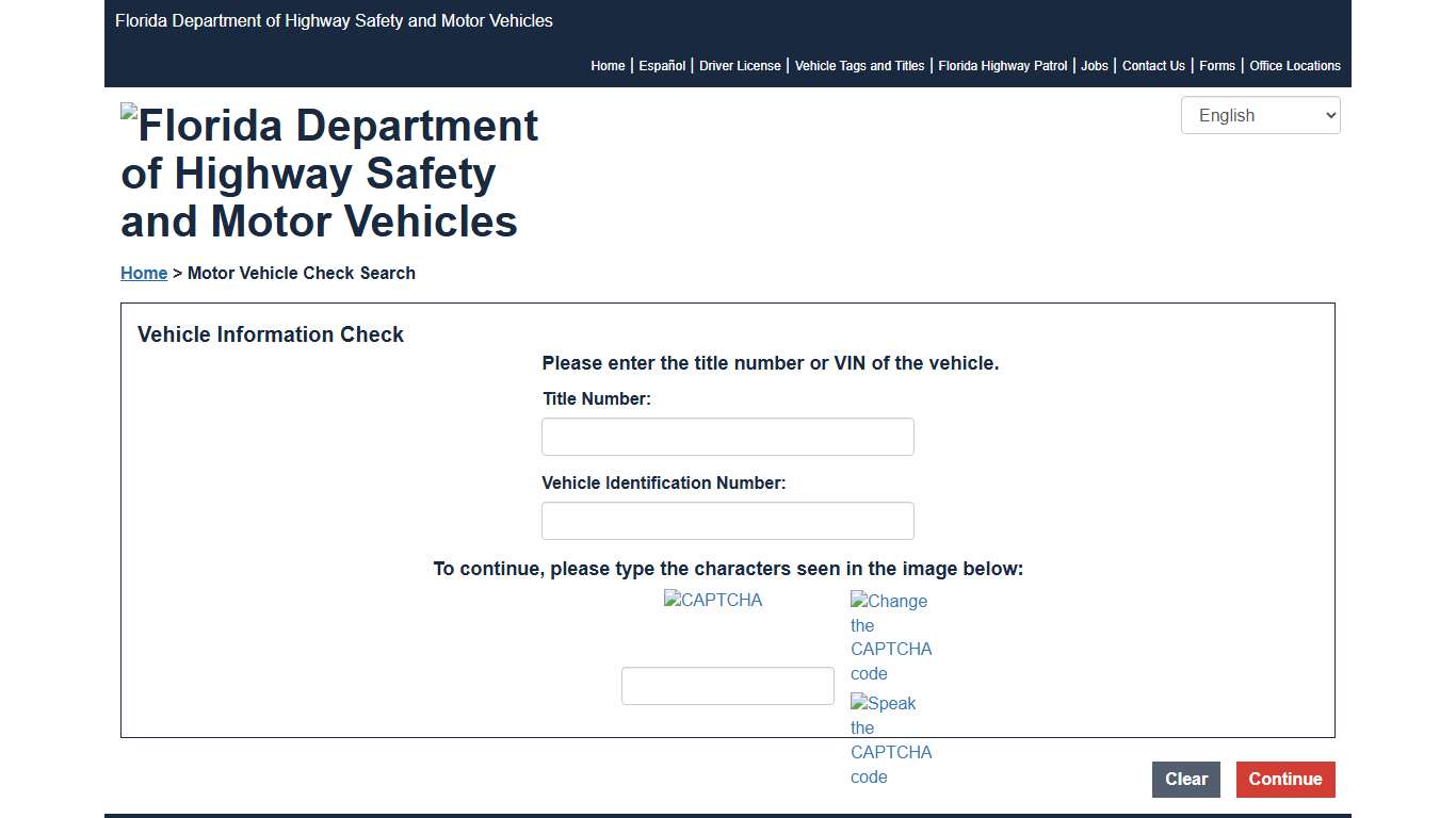 FLHSMV - MV Check - Motor Vehicle Check Search